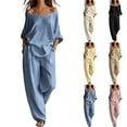 thumbnail image 1 of Sheghy Lounge Sets for Women Plus Size Women Casual Solid Boho 2 Piece Set Off Shoulder Loose Top & Wide Leg Pants Loungewear Vacation Outfit, 1 of 9