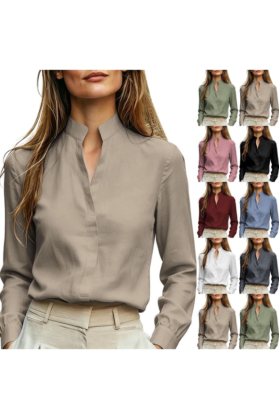 Petite Womens Tops V-Neck Flared Pleated Detail Long Sleeve for Work Loose Fit Tees Tops Green S