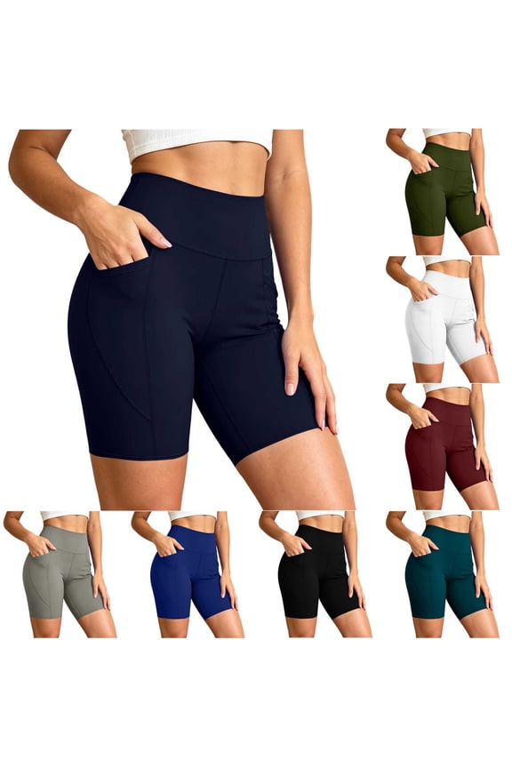Plus Size Shorts Cotton Women Summer Thin High Waist Tummy Control Yoga Running Sports Shorts with Pockets Wine S