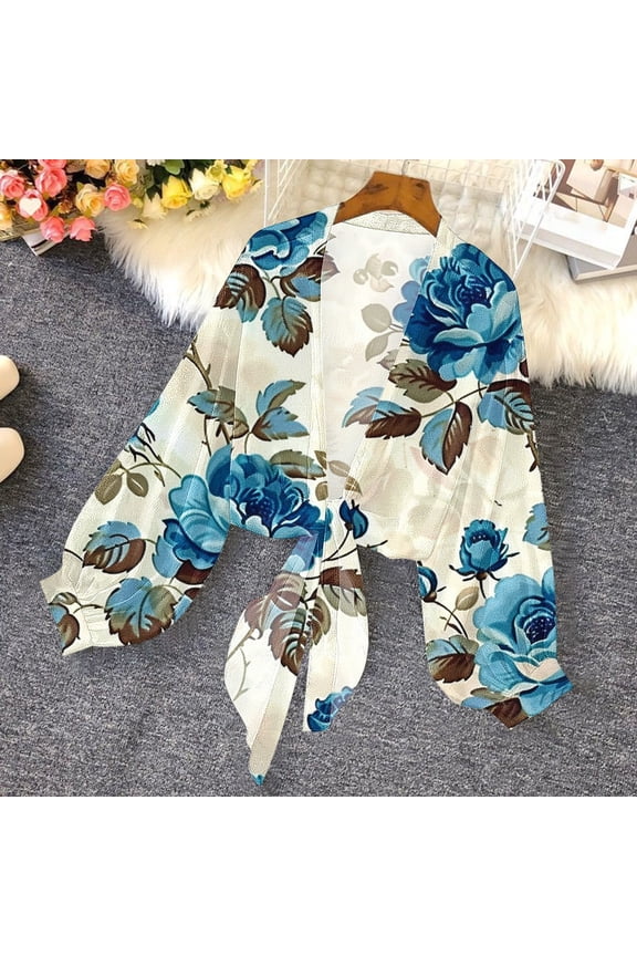 Plus Size Tops Ladies' Cardigan with Spring and Summer Long Sleeved Print