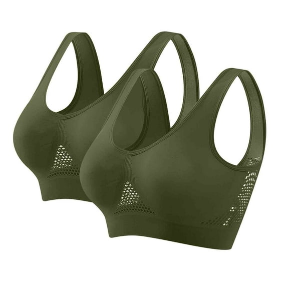 Sheghy Plus Size Wireless Bra-Mesh Back Hook Comfort Bra/Women Bras Push up,Army Green