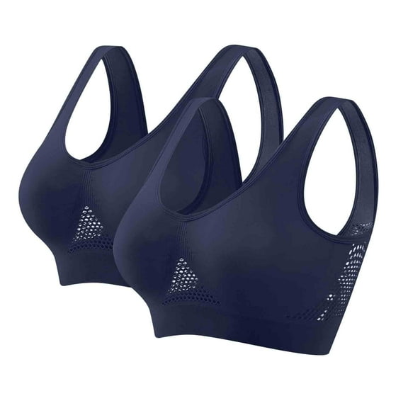Sheghy Plus Size Wireless Bra-Mesh Back Hook Comfort Bra/Women Bras on,Navy
