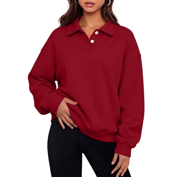 Sheghy Plus Size Womens Blouses V Neck Front Button Corduroy Solid Color Long Sleeve Pullover Tops Blouse Shirt Wine S