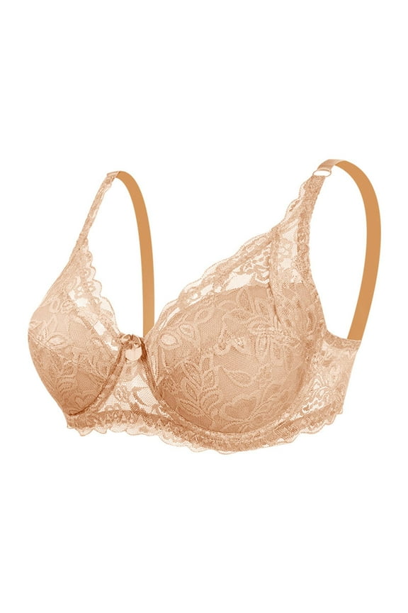 Plus Size underwire Bra-Slimming Side Support Lace Demi Cup with Back Double Hook/Women Bras Push up,Beige