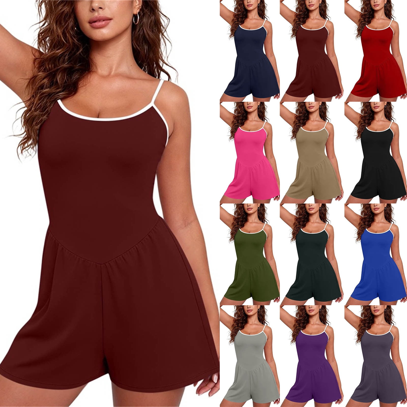 casual dress with shorts underneath Sheghy Romper 100%Cotton Fashion Women Summer Comfy Solid Straight Solid Short Jumpsuit Warehouse:JP festival-ready playground under dress shorts swing dress little girl on slide some more no cc The convenient zip pocket