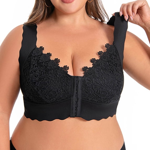 Sheghy Sport Bras Woman Clearance Women's Plus Size Front Closure Lace Bra without Padding,Black XXL