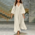 thumbnail image 1 of Sheghy Summer Dresses for Women 2026 Autumn Winter Deep V Neck Flowy Relaxed Fit Boho Midi Dress Beige XXL, 1 of 7