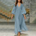 thumbnail image 1 of Sheghy Summer Dresses for Women 2026 Autumn Winter Deep V Neck Flowy Relaxed Fit Boho Midi Dress Light Blue XXXL, 1 of 7