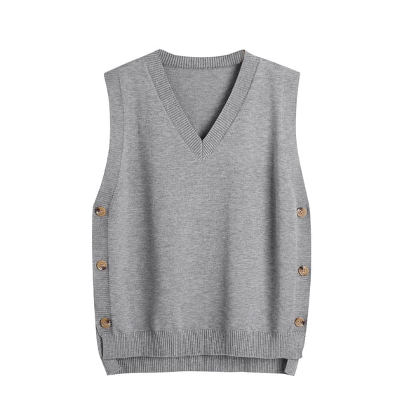 Sheghy Sweaters for Women Casual V Neck Knit Vest Solid Sleeveless Pullover Casual Waistcoat Gray XXL