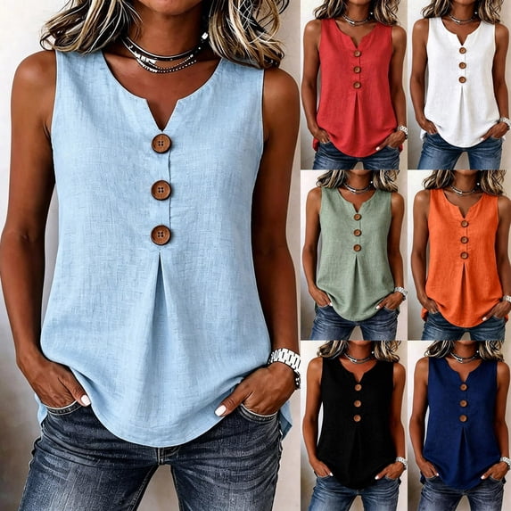 Sheghy Tank Tops Summer Solid Sleeveless Tank Top, Simple Casual Summer Daily Wear Orange XXL