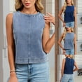 thumbnail image 1 of Sheghy Tank Tops for Women Summer Denim Crew Neck Tank, Solid Straight Fit Sleeveless Casual Top Light Blue S, 1 of 8
