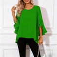 thumbnail image 1 of Sheghy Tops for Women Solid Ruffle 3/4 Sleeve Round Neck Summer Blouse Green L, 1 of 9