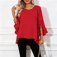 thumbnail image 1 of Sheghy Tops for Women Solid Ruffle 3/4 Sleeve Round Neck Summer Blouse Red M, 1 of 9