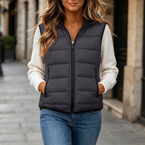 Sheghy Winter Vests for Women Mid Length Hooded Diamond Quilted Casual Puffer Vest