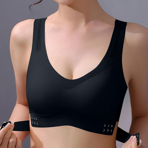 Sheghy Wireless Sports Bra-Ice Silk Front Hook Yoga Bra with Back Support/Bras Clearance Plus Size,Black