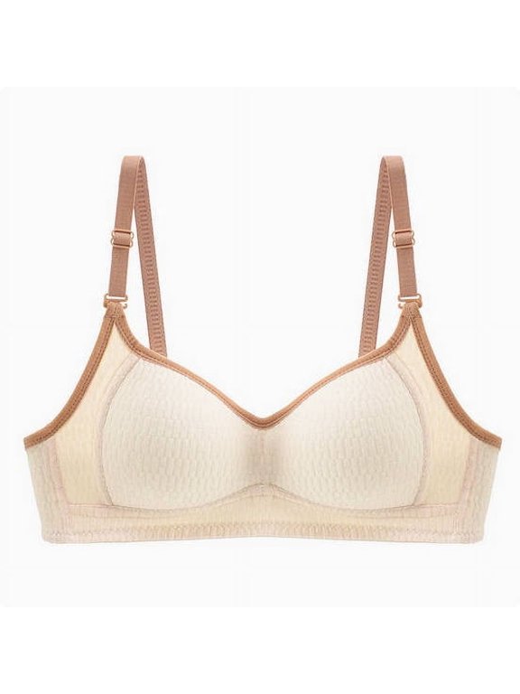 Women Bras Plus Size Women's Student Gather Bra without Wire,Beige S