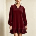 thumbnail image 1 of Sheghy Women Fall Collared Long Sleeve Shirt Dress Ruffle Hem Loose Fit, 1 of 6