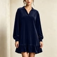thumbnail image 1 of Sheghy Women Fall Collared Long Sleeve Shirt Dress Ruffle Hem Loose Fit, 1 of 6