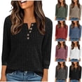 thumbnail image 1 of Sheghy Women's Tops, Tees & Blouses Women's Winter Casual Solid Color Round Neck Button Knitted Striped Brushed Loose Sweater Three-Quarter Sleeve Top, 1 of 6