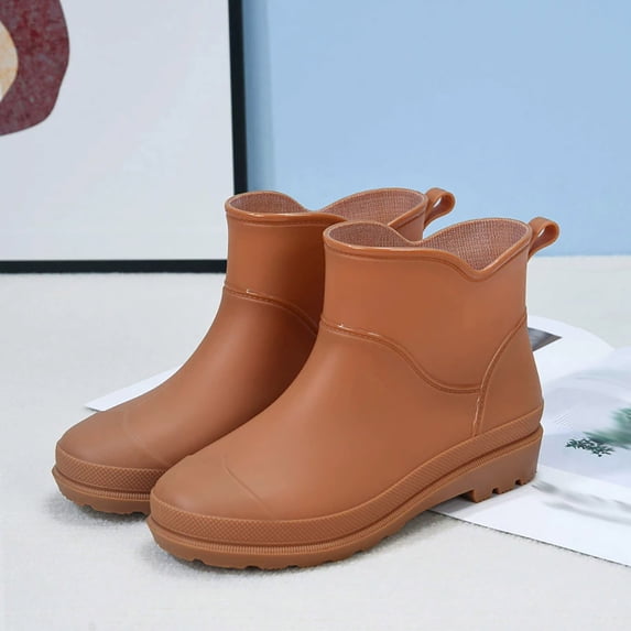 Sheghy Women's Versatile On Thick-Soled Water Rainproof Mid-Heel Comfortable Rain Boots Brown 39