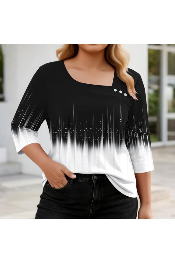 Womens Blouses Plus Size Button Front Spring Summer Weekend Shirt Black XL