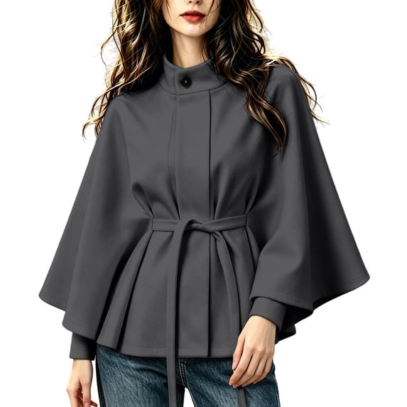 Sheghy Womens Cotton Hoodies Sherpa Jacket Funnel Neck Walking Wrap Jacket with Pockets Dark Gray L