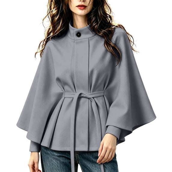 Sheghy Womens Cotton Hoodies Sherpa Jacket Funnel Neck Walking Wrap Jacket with Pockets Gray S