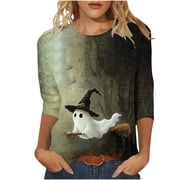 Sheghy Womens Halloween Pure Cotton Round Neck Short Sleeve Oversized T-Shirt Green S