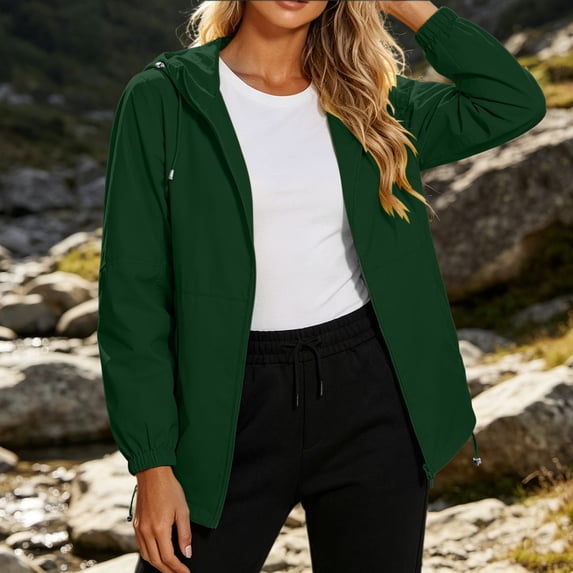 Sheghy Womens Hooded Waterproof Zip‑Up Raincoat‑Style Windbreaker for Everyday Urban Wear