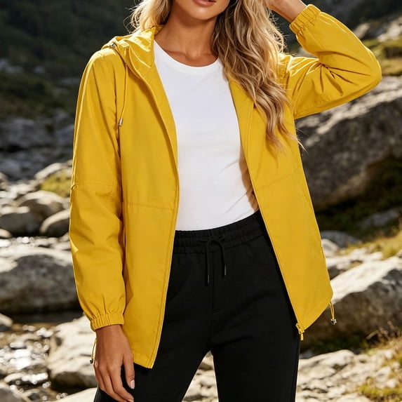 Sheghy Womens Hooded Waterproof Zip‑Up Raincoat‑Style Windbreaker for Everyday Urban Wear