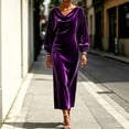 thumbnail image 1 of Sheghy Womens Plus‑Size Crew‑Neck Long‑Sleeve Velvet Solid Maxi Dress Purple, 1 of 5