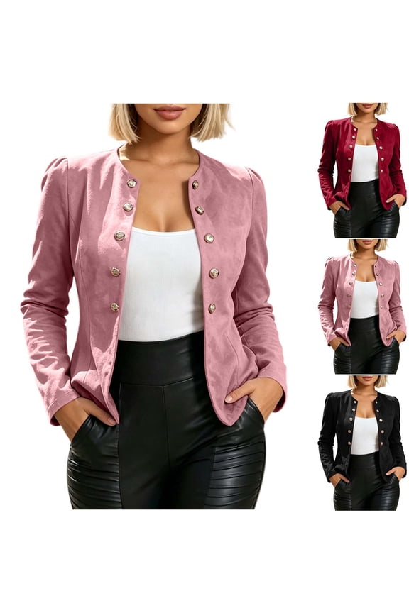 Womens Rain Jacket Inspired Double Breasted Blazer - Long Sleeve Slim Fit Unlined Fall Winter Red S