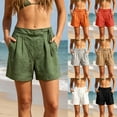 thumbnail image 1 of Sheghy Womens Shorts 100%Cotton Women Casual High Waist Plus Size Non-Stretch Textured Ruched Shorts with Button Drawstring & Pockets Green XL, 1 of 7