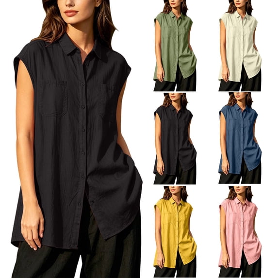 Sheghy Womens Tank Tops Plus Size Women Spring Summer Cotton Linen Loose New Sleeveless Top, Crew Neck Blouse