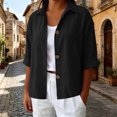 thumbnail image 1 of Sheghy Womens Tops Oversized Urban Solid Cotton Linen Lapel Button Curved Hem 3/4 Sleeve Outer Shirt Black S, 1 of 7