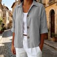 thumbnail image 1 of Sheghy Womens Tops Oversized Urban Solid Cotton Linen Lapel Button Curved Hem 3/4 Sleeve Outer Shirt Gray XXXL, 1 of 7