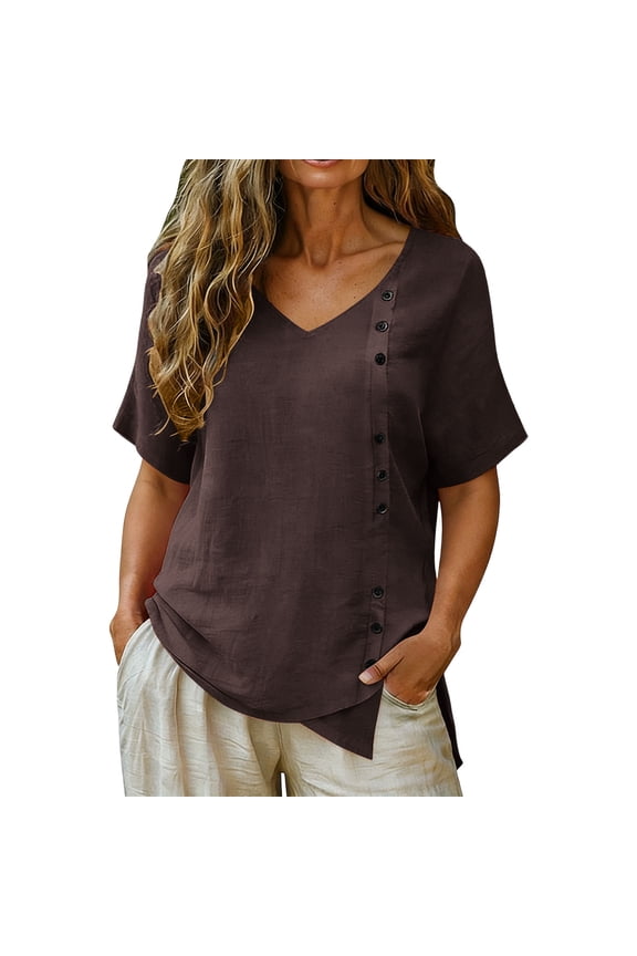 Womens Tops Plus Size V-Neck Wrinkle-Resistant Solid Color Blouse 2026
