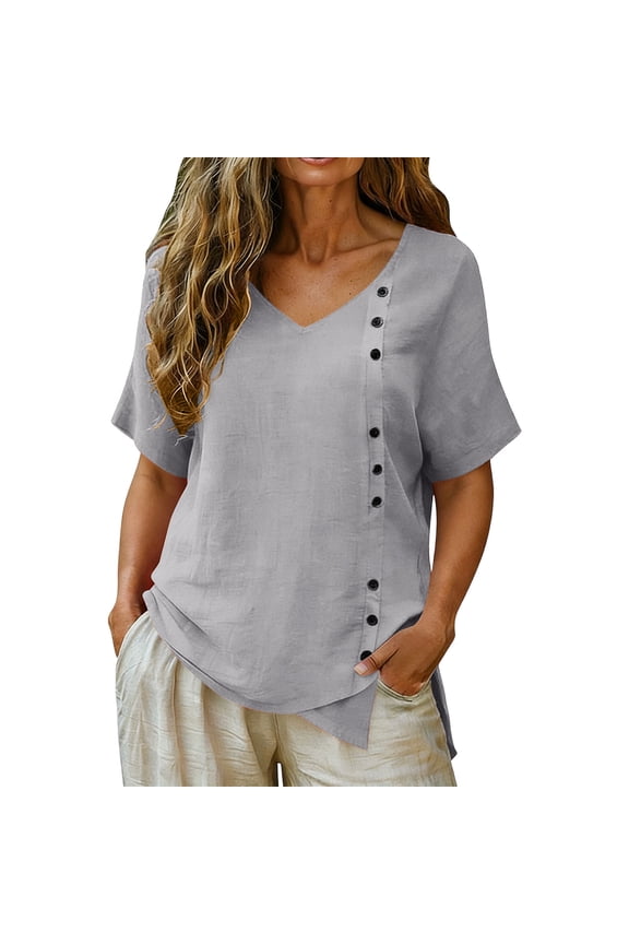 Womens Tops Plus Size V-Neck Wrinkle-Resistant Solid Color Blouse 2026