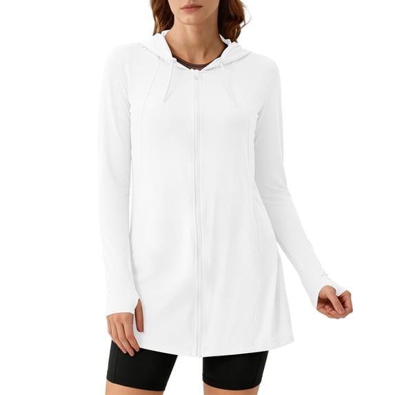 Sheghy Womens Tops Round Neck Zipper Long Sleeve Sun Protection Casual Outerwear Tops White M