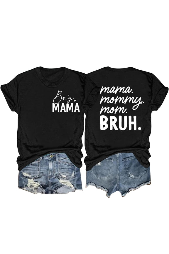 Womens Tops Spring Summer Short Sleeve Crew Neck Printed Pull-On Pullover Regular Black M