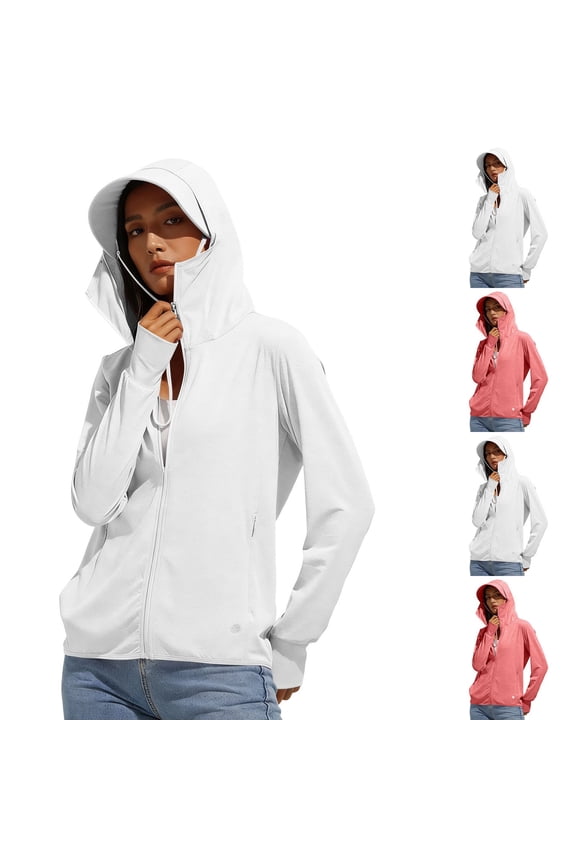 Womens Tops Summer Plus Size 2026 Women's Nylon Hooded Cool Breathable Sun-protective Clothing White XL
