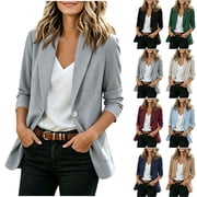 Sheghy Womens formal Coat Lapel Button Pocket Lined Blazer - Solid with Shoulder Pads Black S