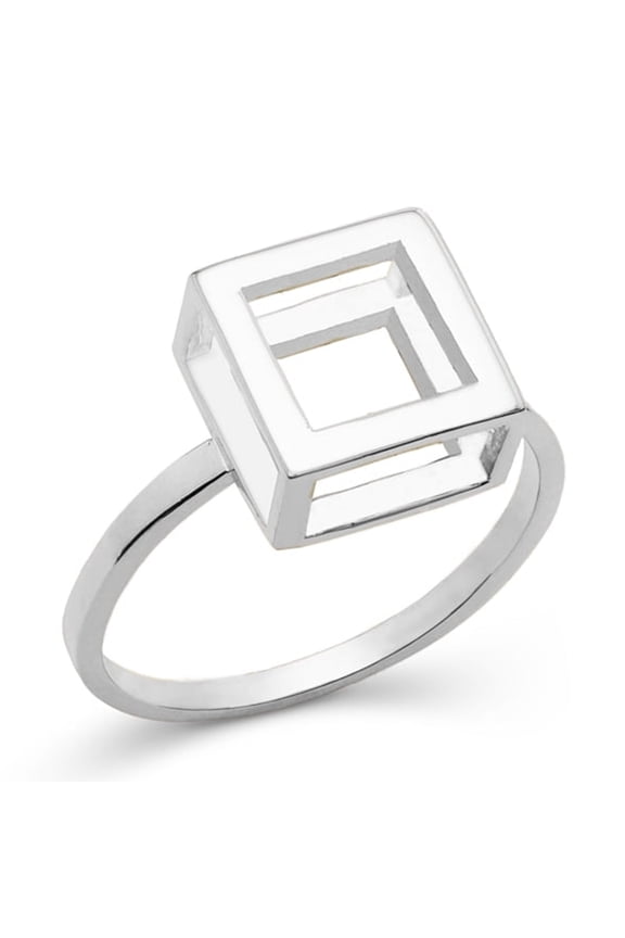Jewelry 18k White Gold Stackable Women's Square Ring for The Young and Adults