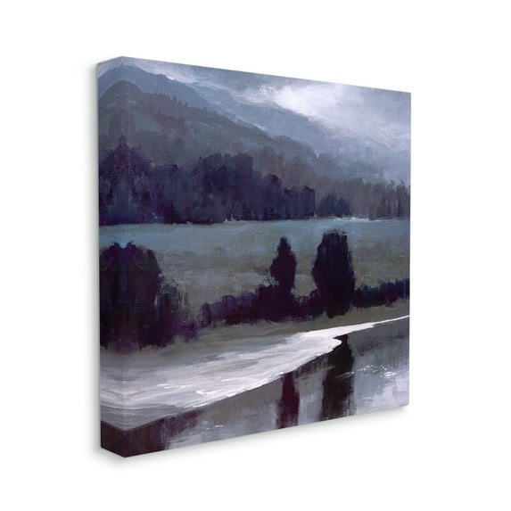 Sheila Finch Industries Stormy Countryside Lake Landscape Dark Blue Green 12 in x 12 in Framed Painting Art Prints, by Stupell Home Décor