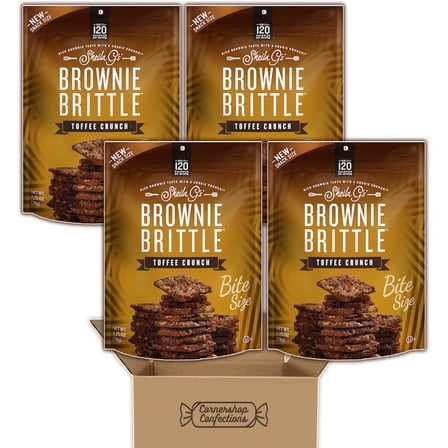 Sheila G's Brownie Brittle Bite Size Toffee Crunch Bundle - 4 Individually Sealed Bags of Crunchy, Toffee Brownie Brittle Bite-Sized Pieces - Road Trips, Lunch Boxes in Cornershop Confections Pack