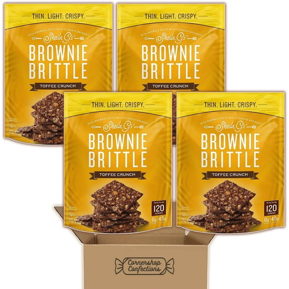 Sheila G's Brownie Brittle Bundle Pack - Toffee Crunch - 4 Resealable 5 Ounce Bags - Thin, Light And Crispy - For Lunches, On The Go Snacks, Movie Nights And More in Cornershop Confections Pack