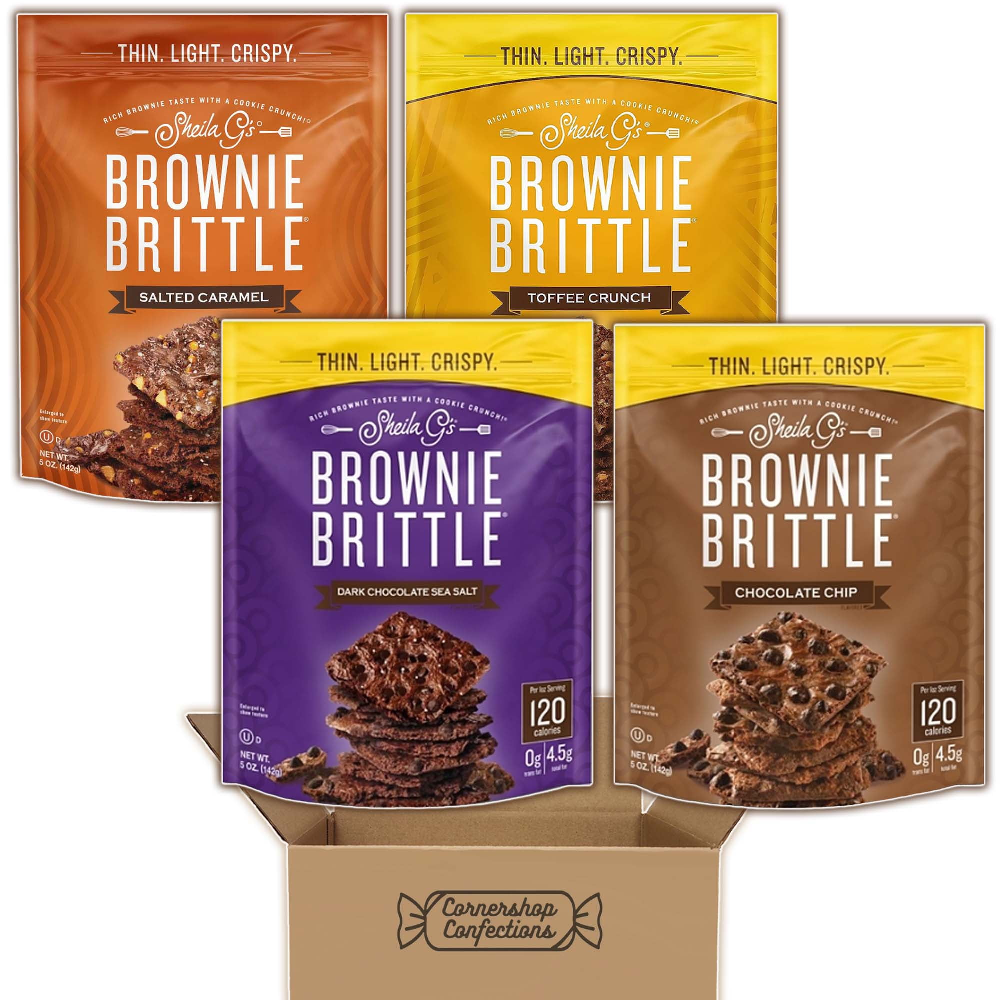 Sheila G's Brownie Brittle Variety Pack 4 Flavors, 1 Resealable 5 Ounce Bag of Each Salted