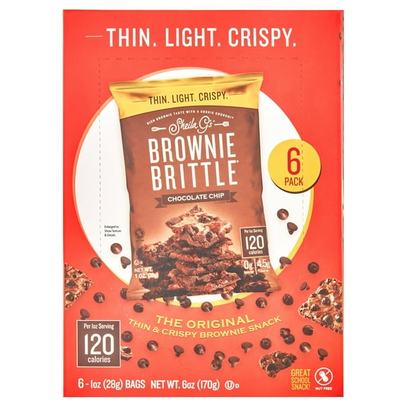 Sheila G's Kosher Chocolate Chip Brownie Brittle, 1 Oz, 6 Pieces Box