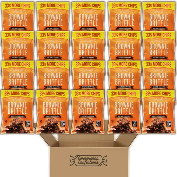 Sheila G's Salted Caramel Brownie Brittle 20 Single Serve Bag Bulk Pack - Perfect Portions for Road Trips, Lunch Boxes, Work Desks, Gym Bags, Plane Trips in Cornershop Confections Protective Pack