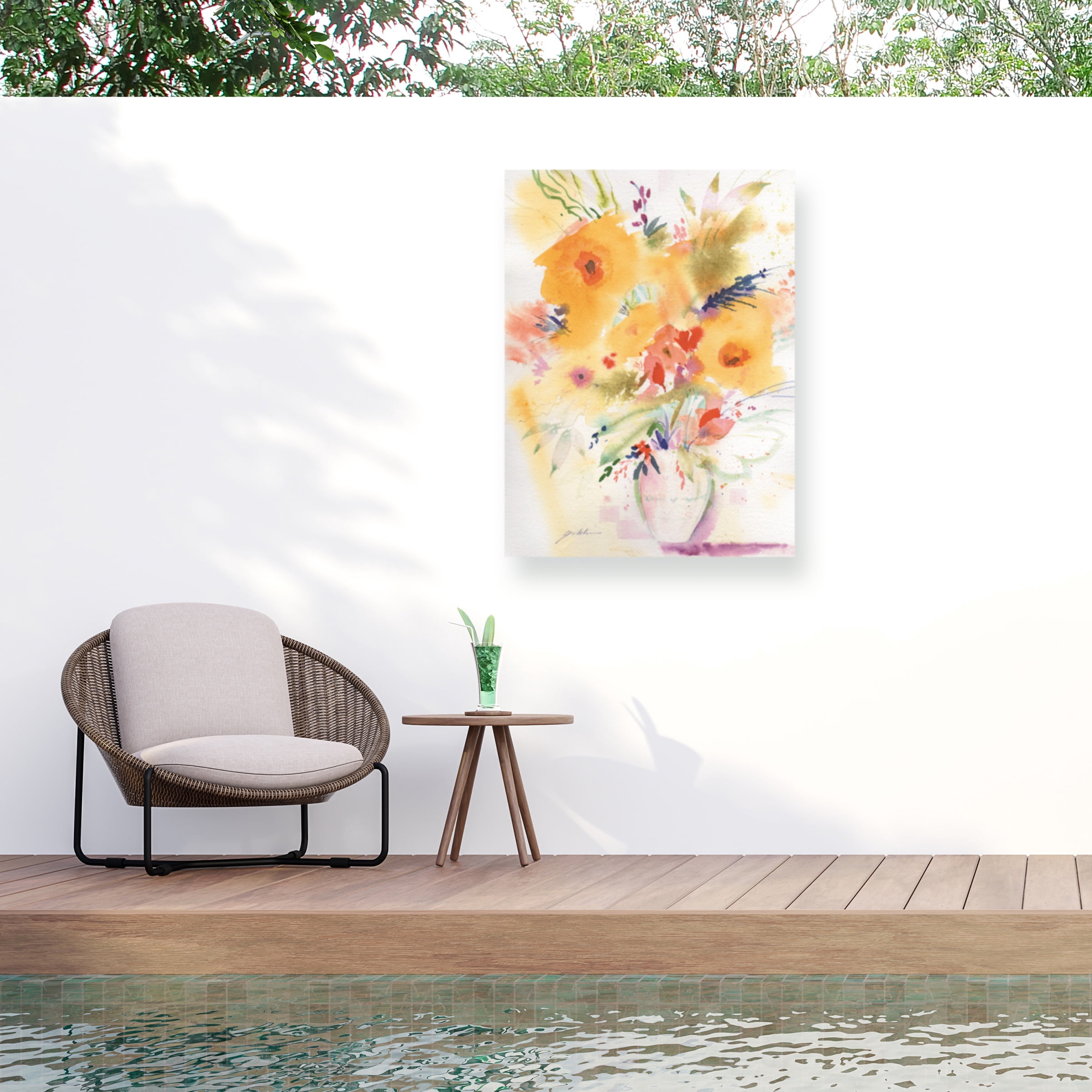 Sheila Golden 'Vivid Yellow Bouquet' Outdoor Canvas 19x14